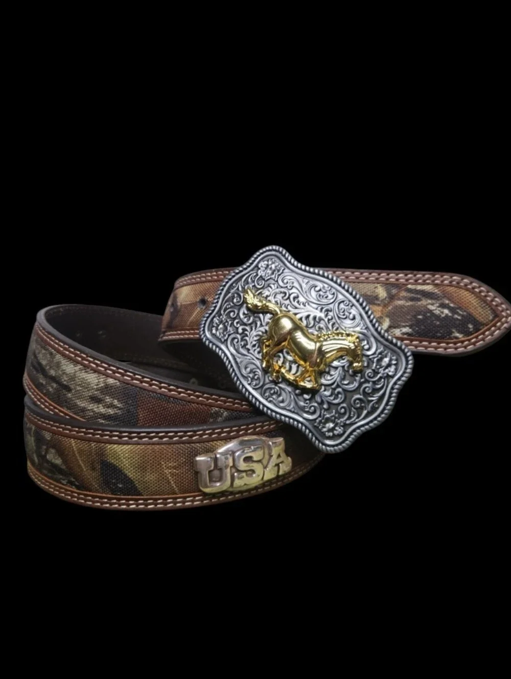 Zep-Pro Camo Leather Belt Big & Tall Silver USA Concho Plaque